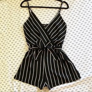 Cute B&W V-Neck Striped Romper NWOT